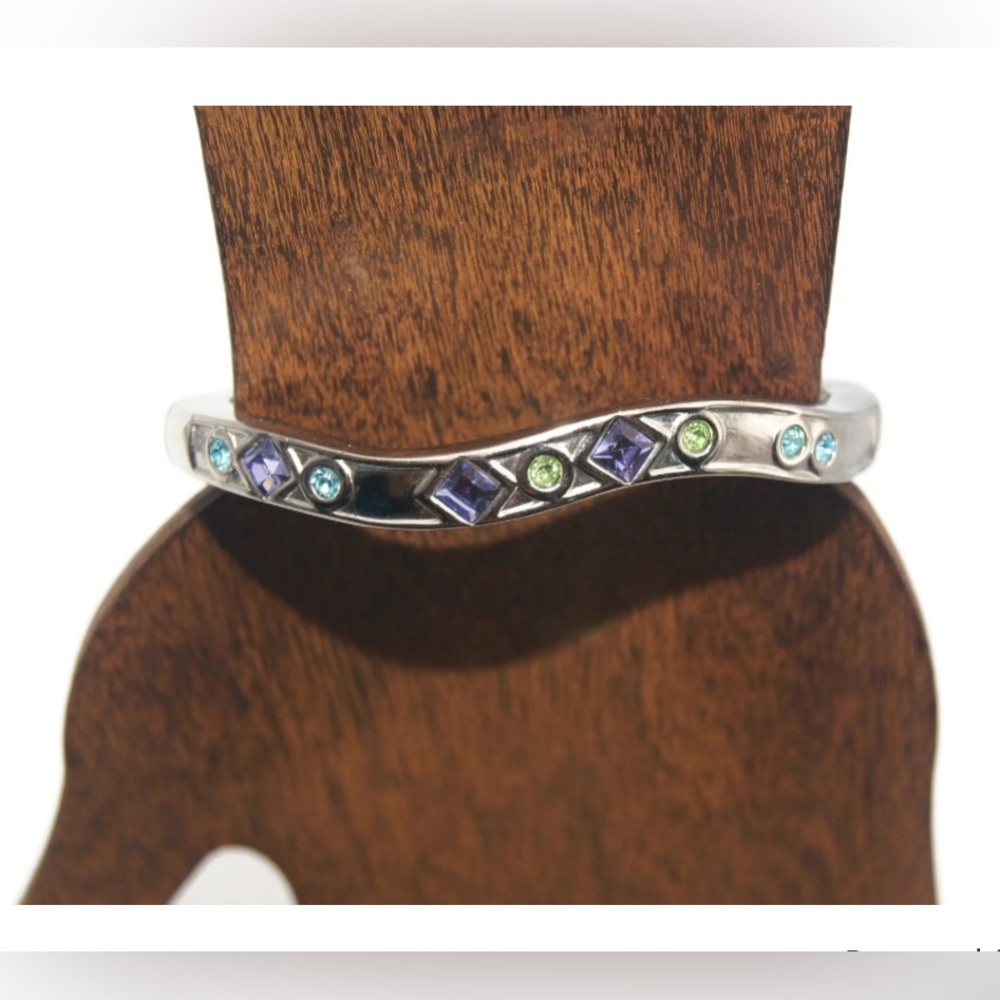 🌸🌼Women’s Vintage Silver Tone Hinged Bracelet Green, Purple and Blue